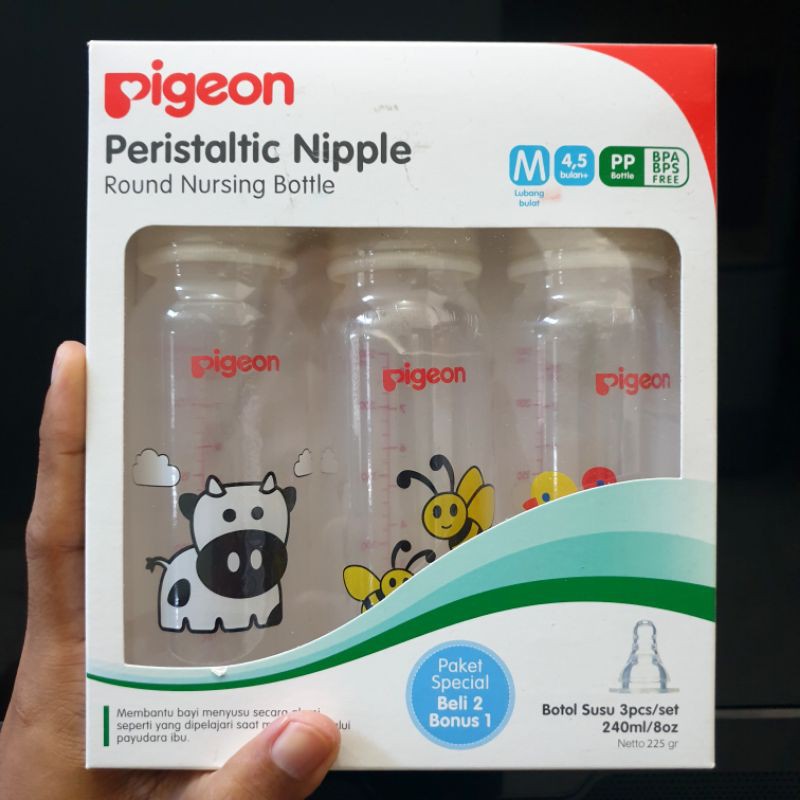 BELI 2 BONUS 1 Botol Susu Pigeon 240ml | 120ml Size S 0+ | M 4,5 Bulan+ Peristaltic Nipple Pket Hemat 3 Botol