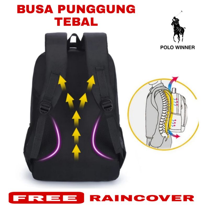 Polo Winner Ransel LaptopUsb Port Charger Laptop Backpack Tas  Sekolah Pria Smp Sma Polo Winner Usb  1272