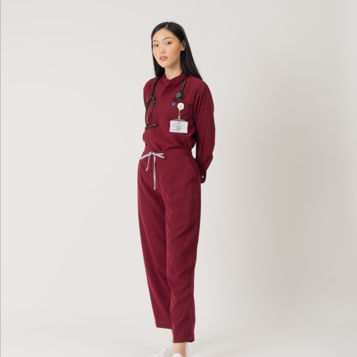 Baju Jaga MANDARIN LS - MAROON Scrubs Theatre Blues First Line Lengan Panjang