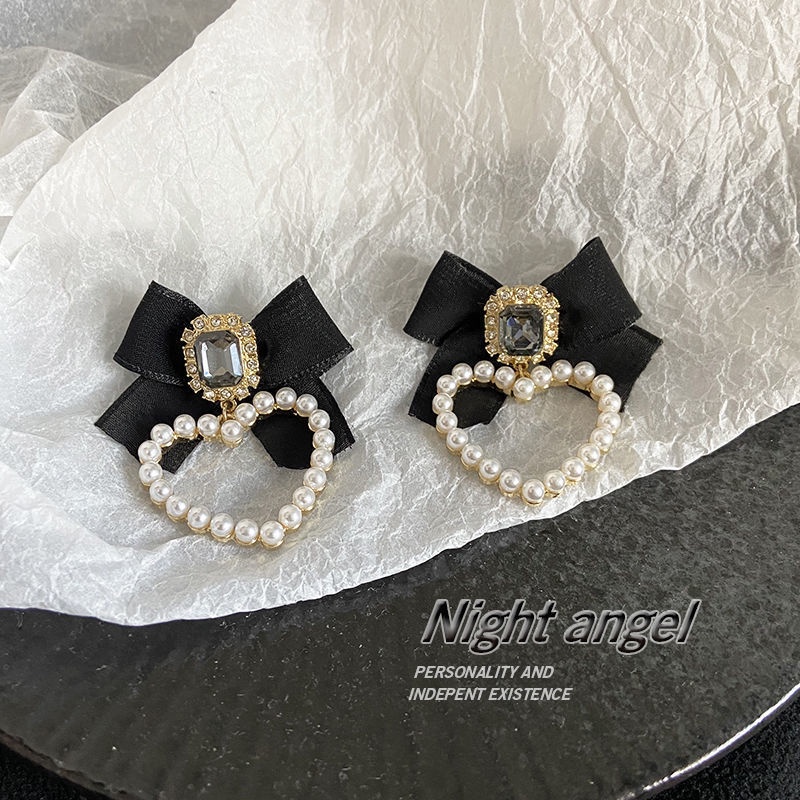 Retro Putri Cinta mutiara klip telinga anting-anting busur anting-anting 22 trendi baru lucu Mori ga