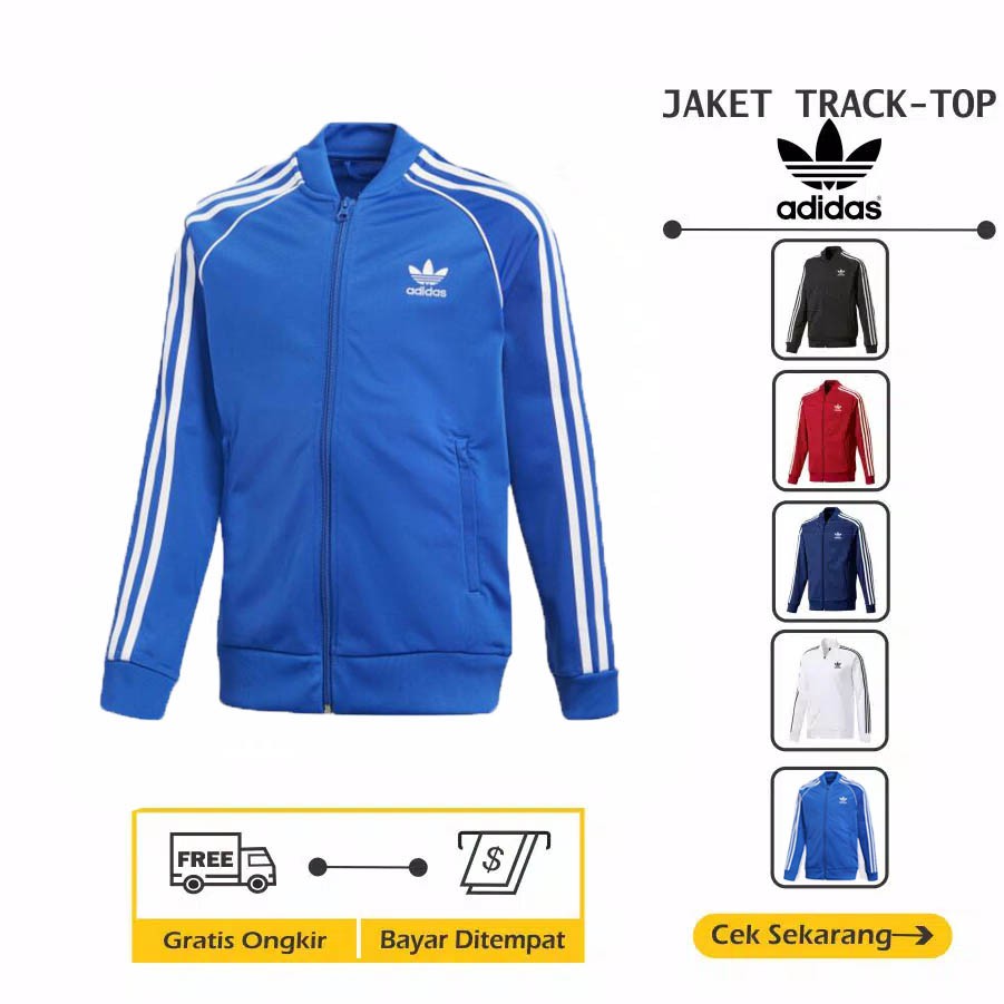Jaket Adidas Tracktop Firebird pria - Hitam Strep putih FLECE-1