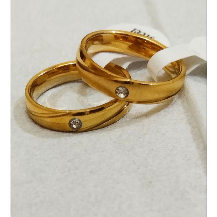 Cincin TITANIUM gold garis mata DOFF pria wanita