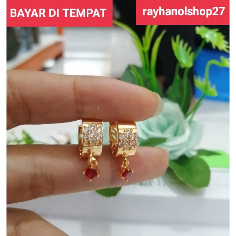 Anting jepit titanium Asli Anti luntur motif pilihan warna silver dan gold lapis