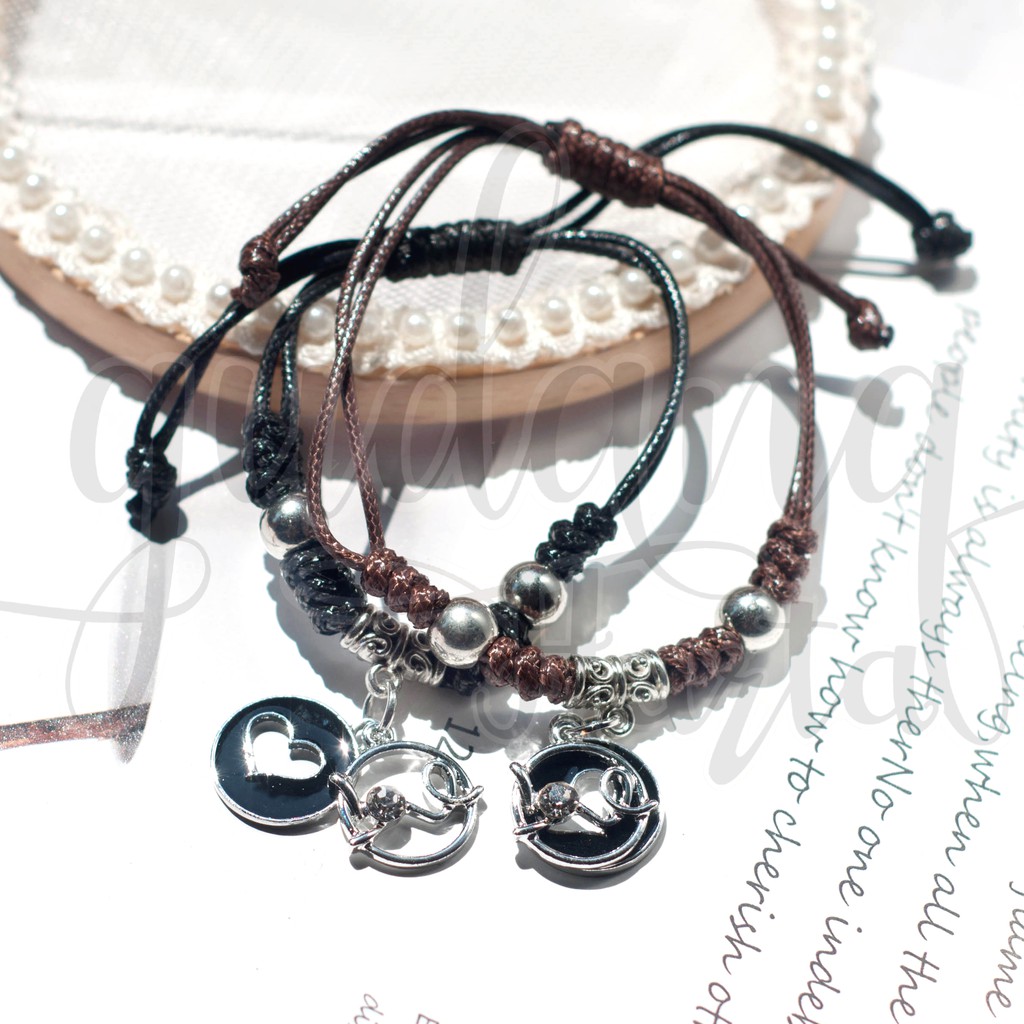 GEMEZ Gelang BFF Black Heart And Love Couple SET ISI 2 Lucu 205329