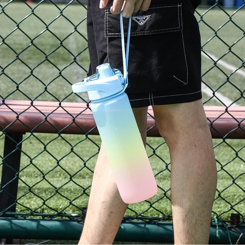 BPA FREE Botol Minum Tumbler Olahraga Sport Unik 1L FREE Stiker 2D+3D / Botol Motivasi 1000ML / Botol Penanda Gradient Gradasi CBKS-5