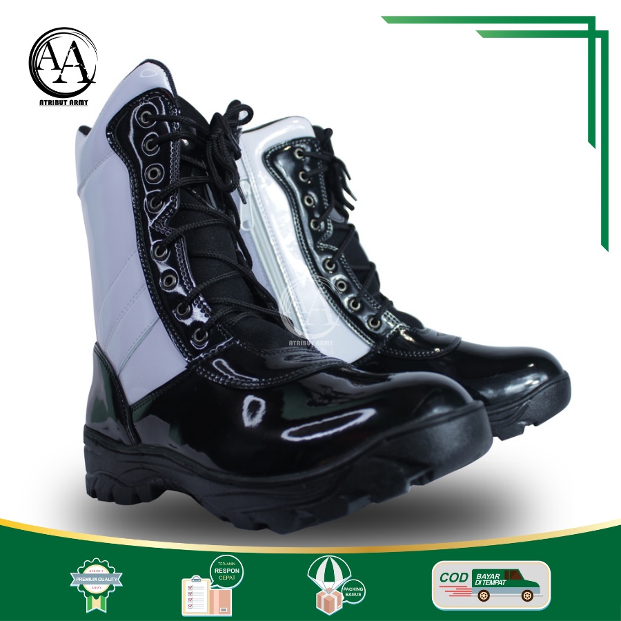 Sepatu Dinas PDH Kulit Asli 03 TNI AD Glossy Sepatu Kerja Pria Satpam Polri Security Hitam Tali Resliting