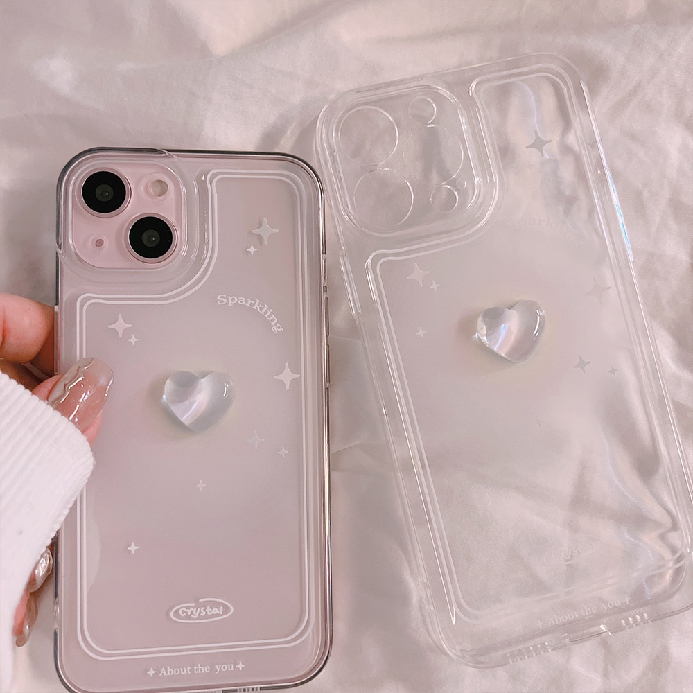 Case Pelindung Desain Hati Kristal 3D Transparan Untuk Iphone 7 8 PLUS XR XS 11 12 13 14 MINI PRO MAX SE 2020