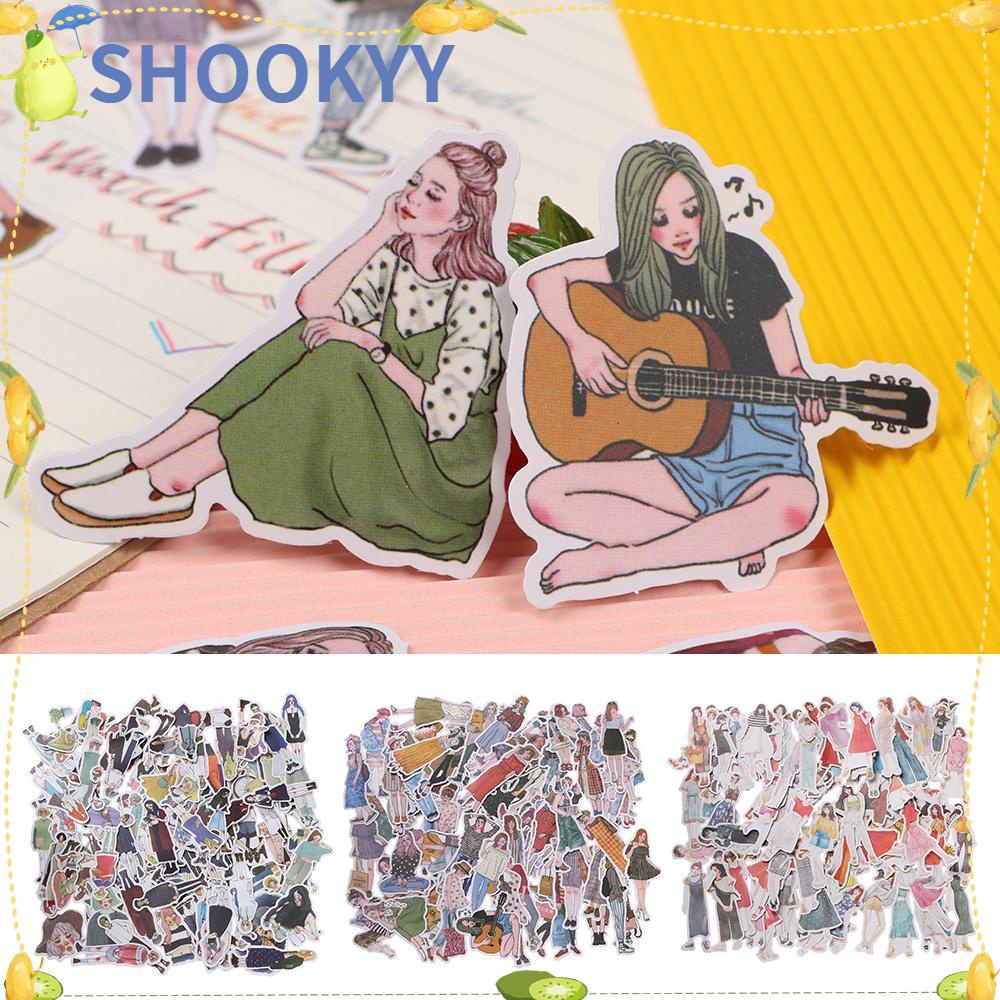 100 / 171pcs Stiker Desain Siluet Kartun Perempuan Dengan Perekat Untuk Dekorasi Album Foto