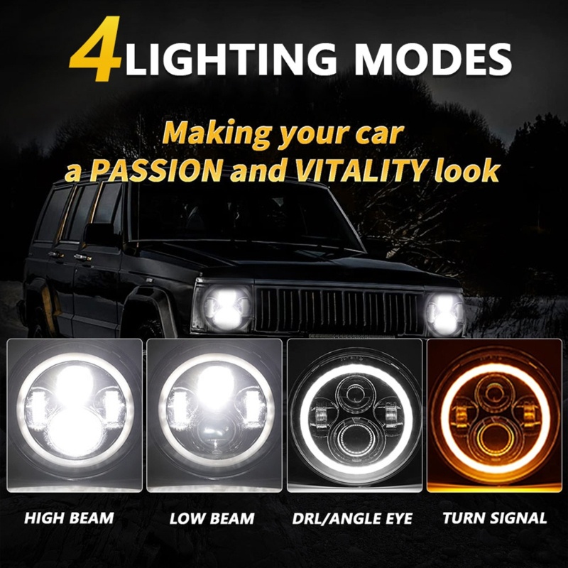 Zzz Lampu Kabut Depan Motor LED 7 &quot;Dengan Sein Hi / Lo Beam DRL Angel Eye Untuk YMH