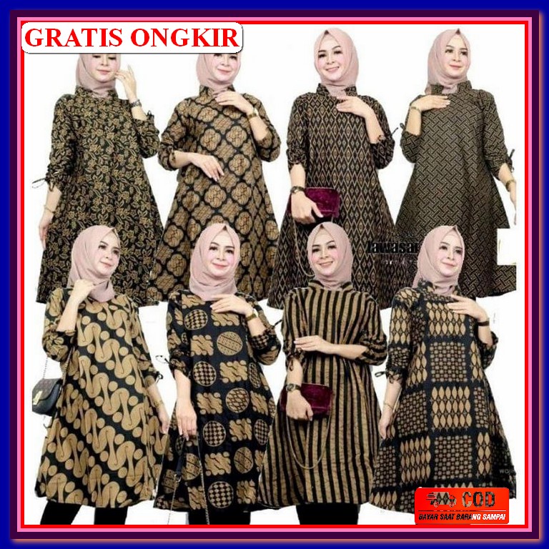 Baju Muslim Wanita Tunik Wanita Terbaru 2022  Tunik Evelyn Wanita Cantik Tunik Batik Jumbo Ld 120 St