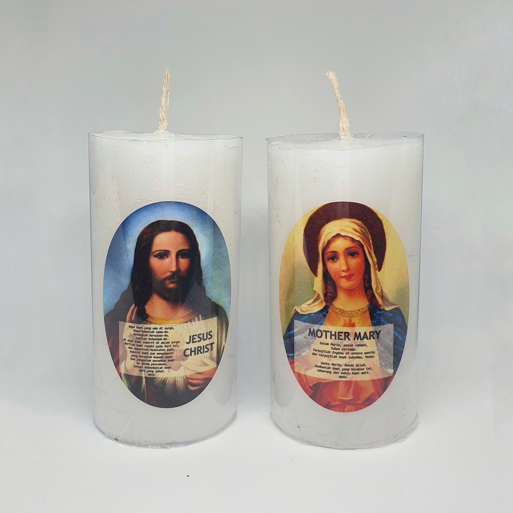 Lilin Doa Katolik Gambar Bunda Maria dan Tuhan Yesus/ 1 pasang
