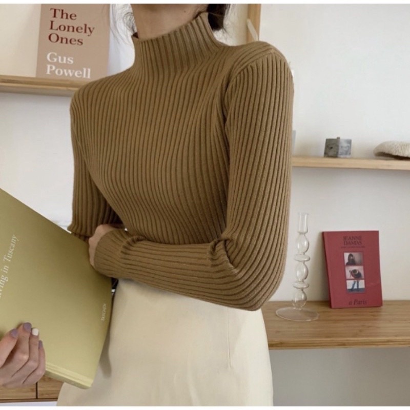 Rib Knit Sweater Hazel / Baju Rajut Import Inner Dalaman Manset Wanita Hijab