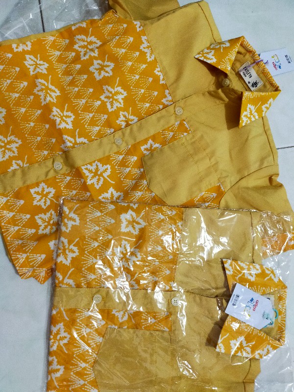 Baju Kemeja Batik Anak Laki Laki Lengan Pendek Model 1 Kuning