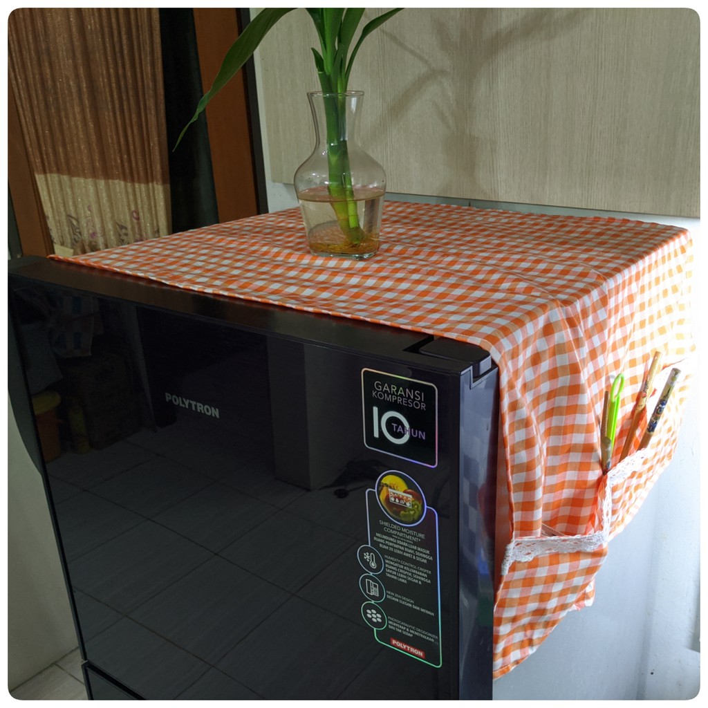 TAPLAK KULKAS / Cover Kulkas 6 Saku Estetik Motif Kotak-Kotak Kekinian Hiasan RENDA Rajut Gaya Korea