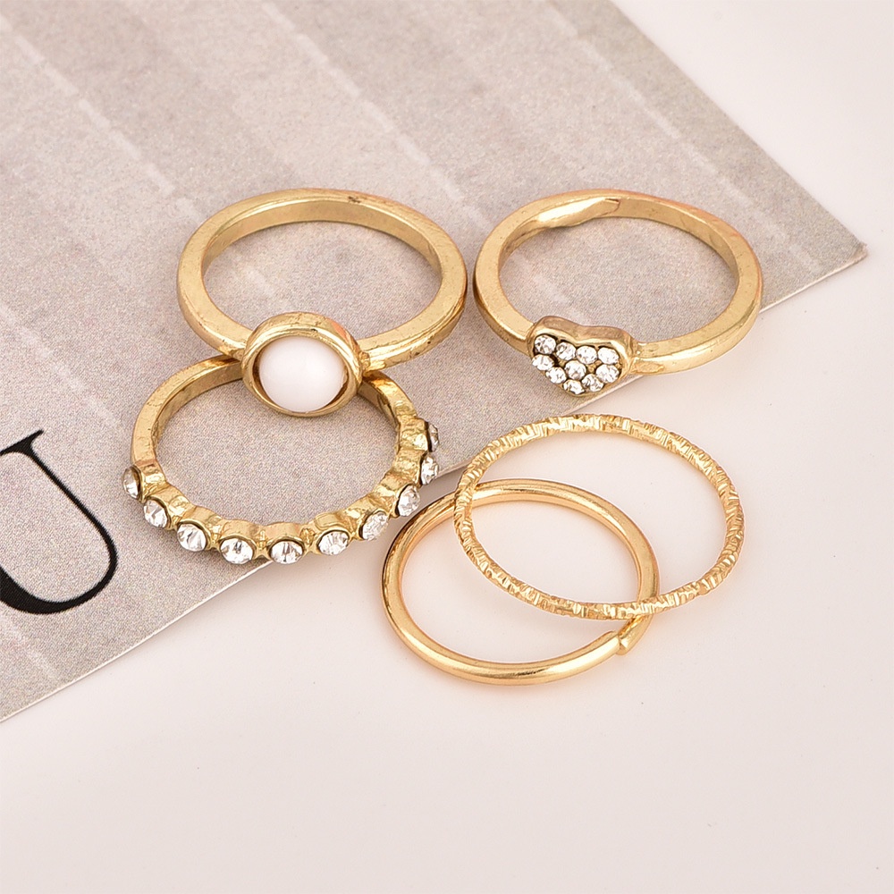 ★ODS★ 5pcs/set Korean Chain Open K13 Gold Rings Retro Simple Ring Jewelry