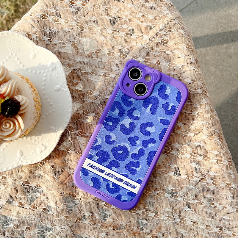 Soft Case Silikon Shockproof Motif Print Leopard Ungu Hijau Untuk IPhone 7 8 Plus X XS Max XR 12 13 Pro Max