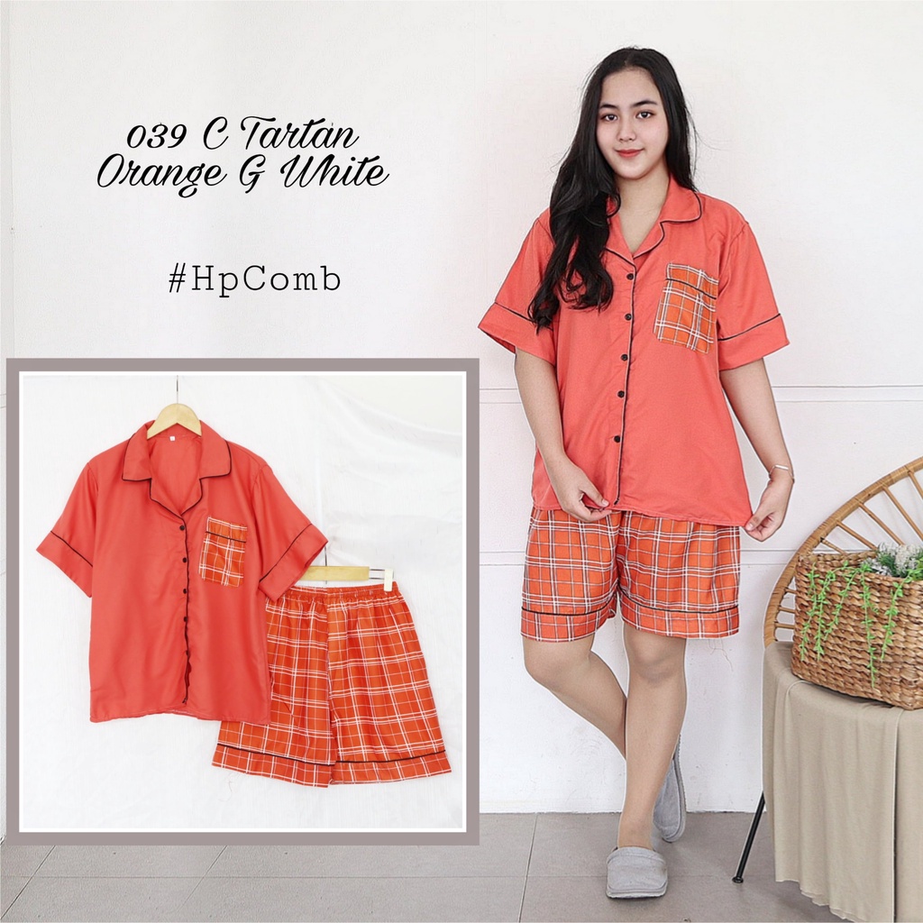 IZANY Piyama Dewasa Hotpant Combina Allsize / HP  Combina Saten Apple LD 100-039 TARTAN ORNGE G W
