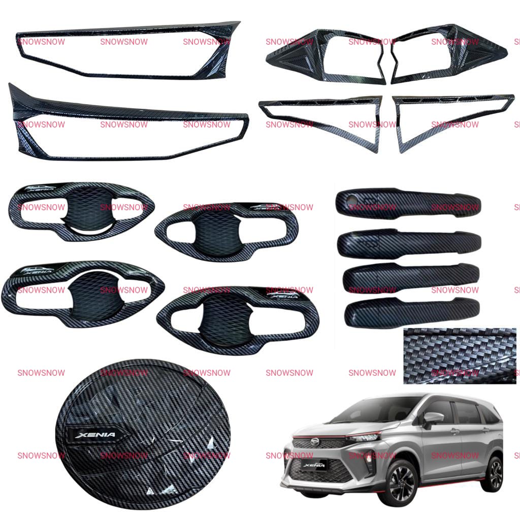 Paket Garnish Lampu Depan Belakang Outer Handle Tank Cover Avanza Xenia 2021 2022 2023 2024 Carbon