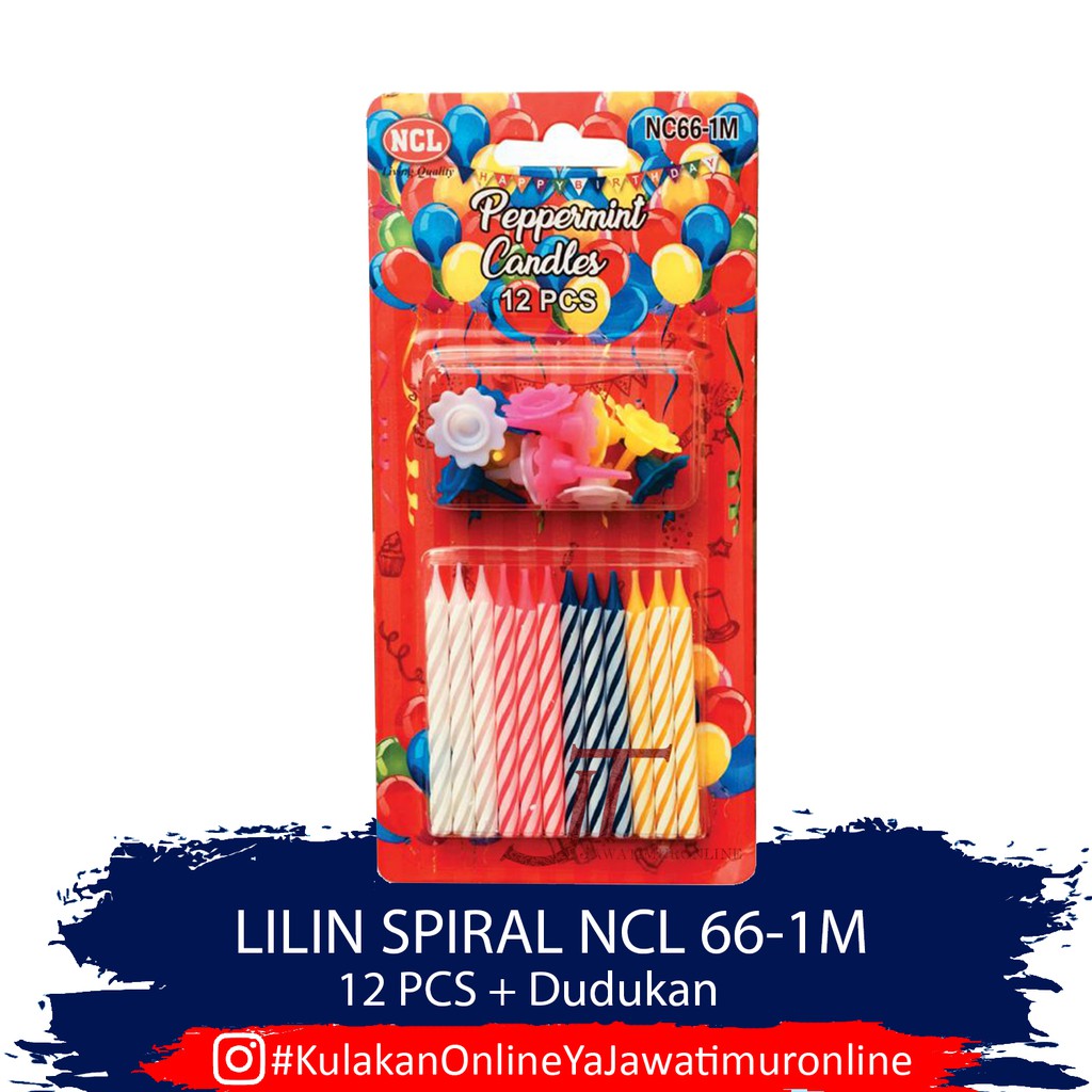 Lilin Ulang Tahun Spiral isi 12 - Lilin Spiral Peppermint - Lilin Peppermint