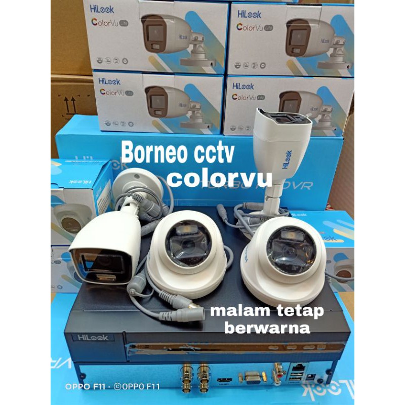 Paket kamera cctv colorvu 4ch hilook turbo hd malam tetap berwarna hdd 1tb