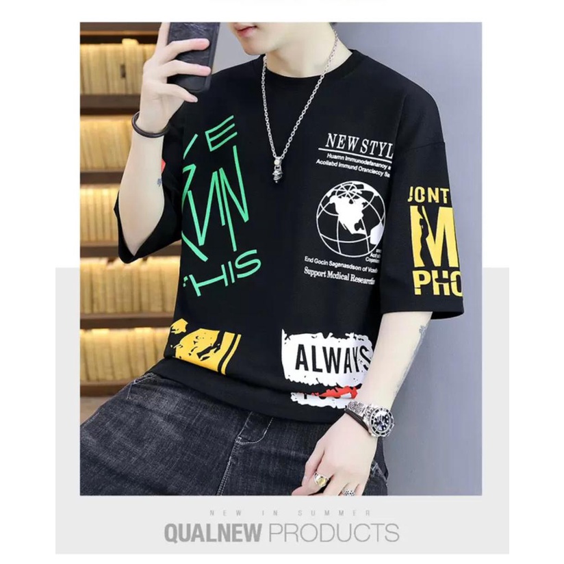 AmsPro - Baju Atasan Pria Genri Lengan Pendek Baju Distro Trendi Pria Fashion Pria