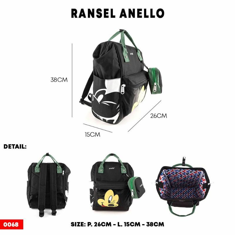 Tas ransel anello large mickey mix colour/diapers baackpack free dompet kecil