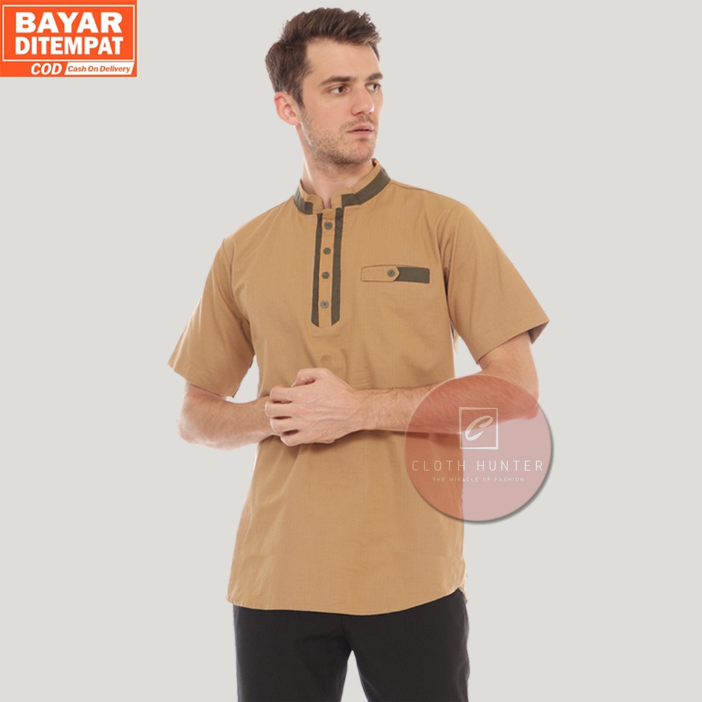 Bisa COD - Baju Koko Pria Lengan Pendek Ammar Kemeja Muslim Terbaru Tersedia 4 Warna Bahan Katun