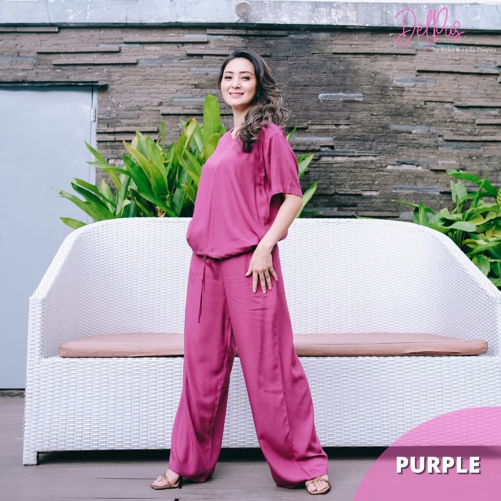 DELPUS Oneset Vcool Crop by Della Puspita Setelan Setcel One Set Pakaian Baju Tidur Wanita BAHAN RAYON PREMIUM ADEM-DELPUS UNGU