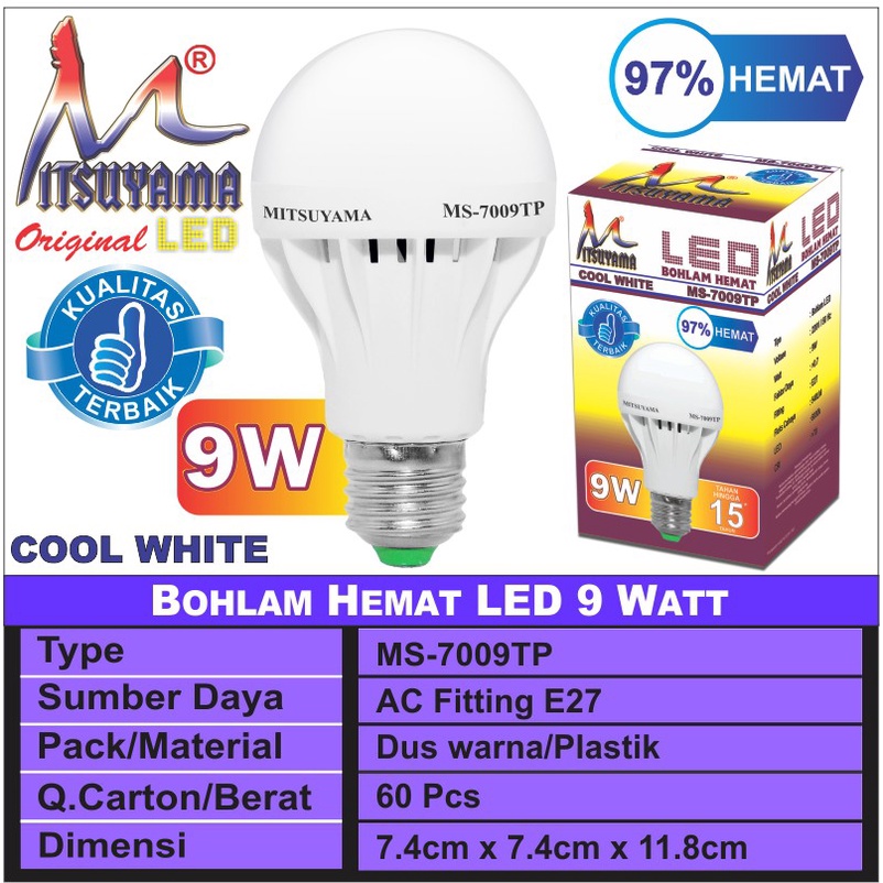 lampu bohlam led bulb murah 3w/7w/9w/12w/15w/18w mitsuyama