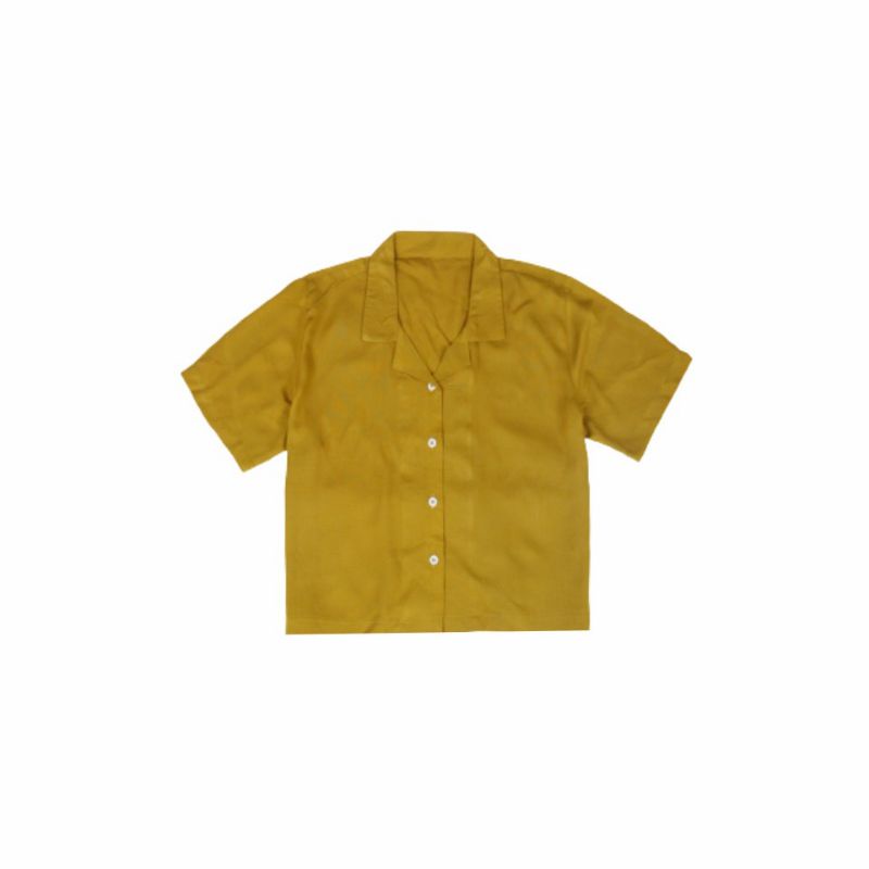 KEMEJA WANITA CROP TOP POLOS KATUN CROP SHIRT ORGANIK-CROP TOP MUSTARD