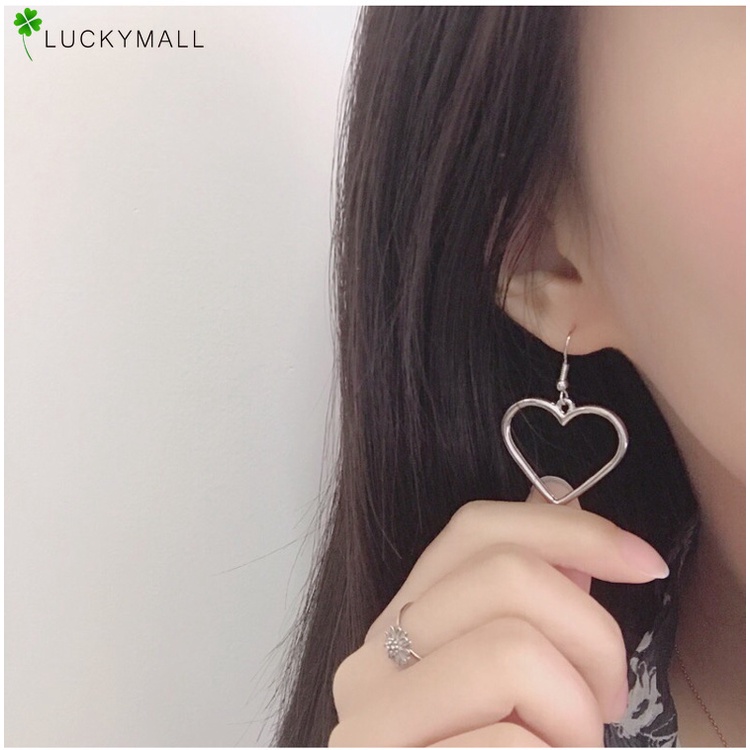 Anting Kait Gantung Desain Hati Warna Silver Gaya Simple Untuk Wanita