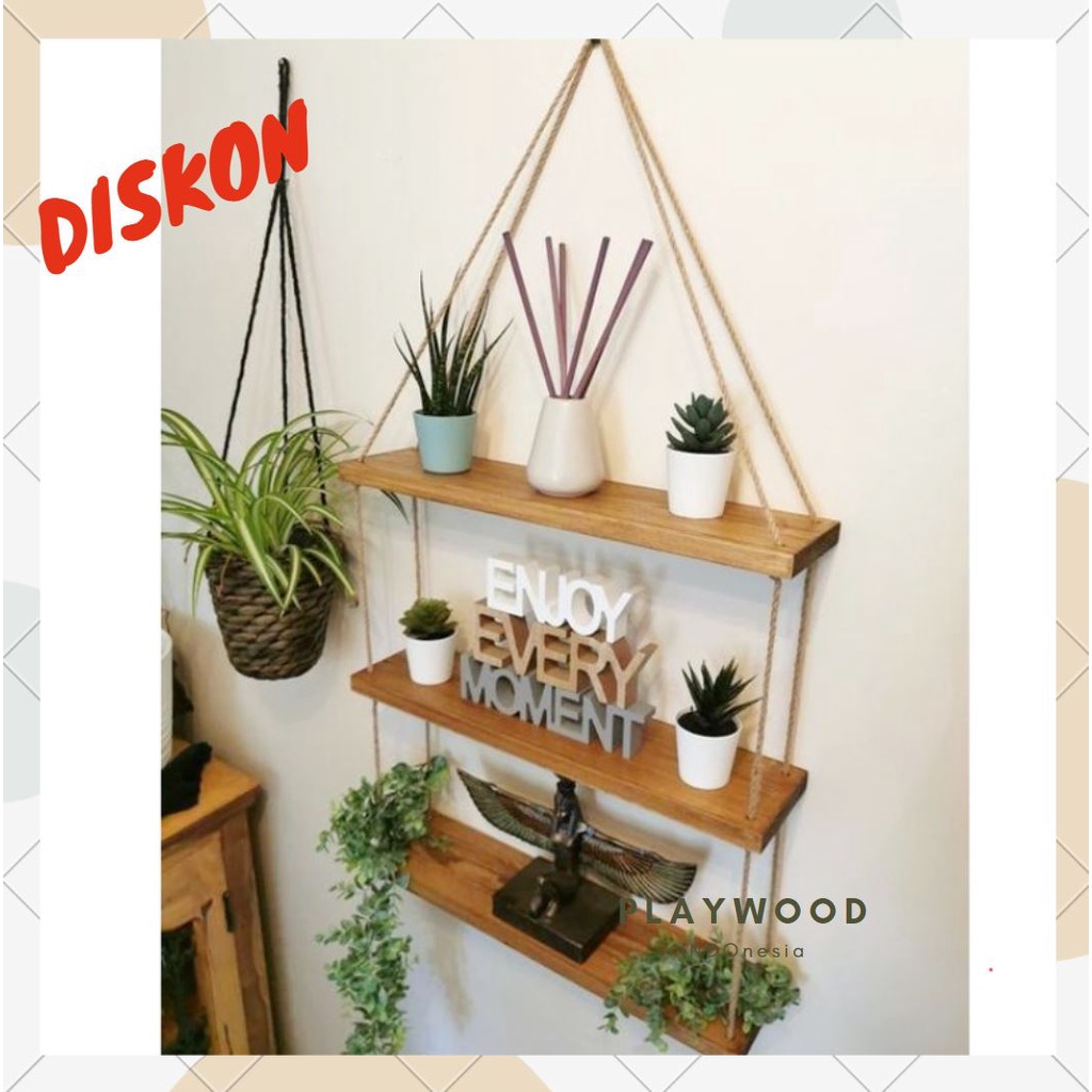 PROMO Floating shelf / Ambalan Rak dinding kayu jati belanda 3 susun