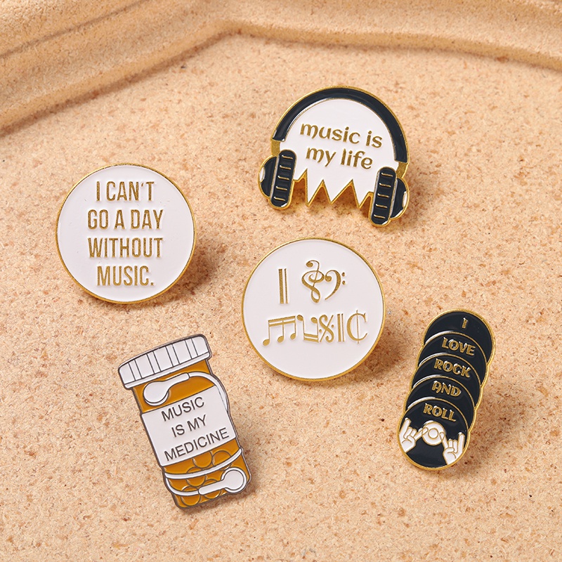 Bros Pin Enamel Desain Music Is My Obat Untuk Hadiah Teman