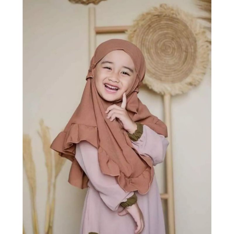 Jilbab bergo anak rempel tali kriwil / Jilbab anak maryam non pet