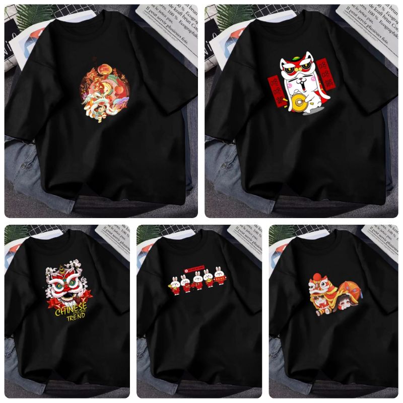 KAOS CEWEK JUMBO ATASAN HITAM T-SHIRT IMLEK 2023 GONG XI FA CAI KELINCI LUCU