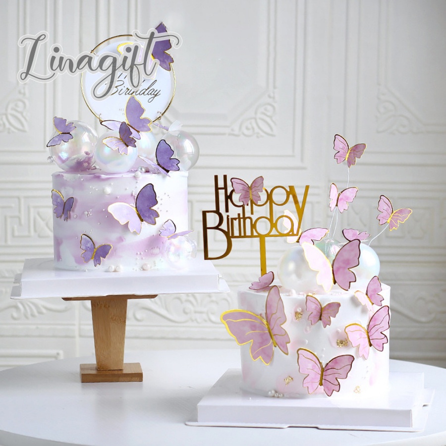 ( Set 10 Pcs ) TOPPER CAKE BUTTERFLY / TOPER KUE KUPU - KUPU / HAPPY BIRTHDAY CAKE DECORATION SUPPLIES AESTHETIC / ESTETIK / AKSESORIS HIASAN BUKET BUNGA / KARANGAN BUNGA / KERTAS BUNGA / CELLOPHANE /  FLOWER WRAPPING KOREAN STYLE / FLORIST PESTA