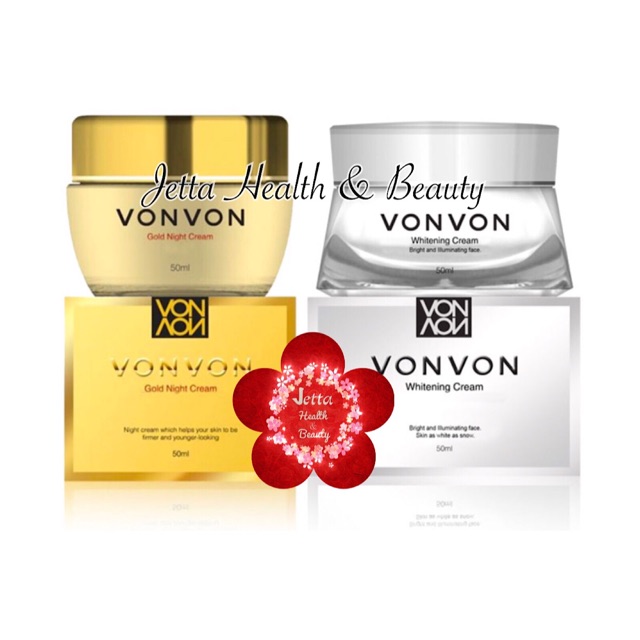 Vonvon Set Whitening Cream 50ml & 24K Gold Night Cream 50ml + FREE TRAVEL POUCH