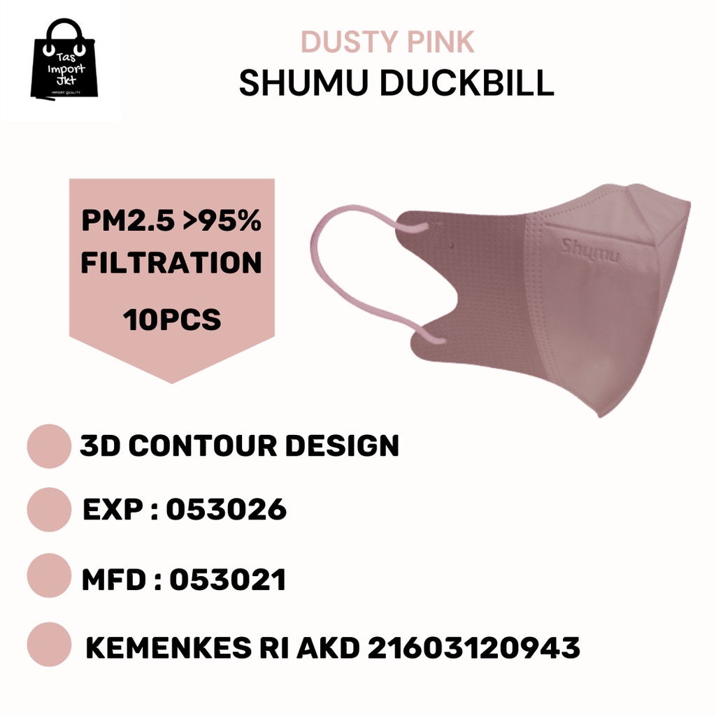 MASKER DUCKBILL WARNA DUSTY PINK MURAH MERK SHUMU ORIGINAL 4PLY
