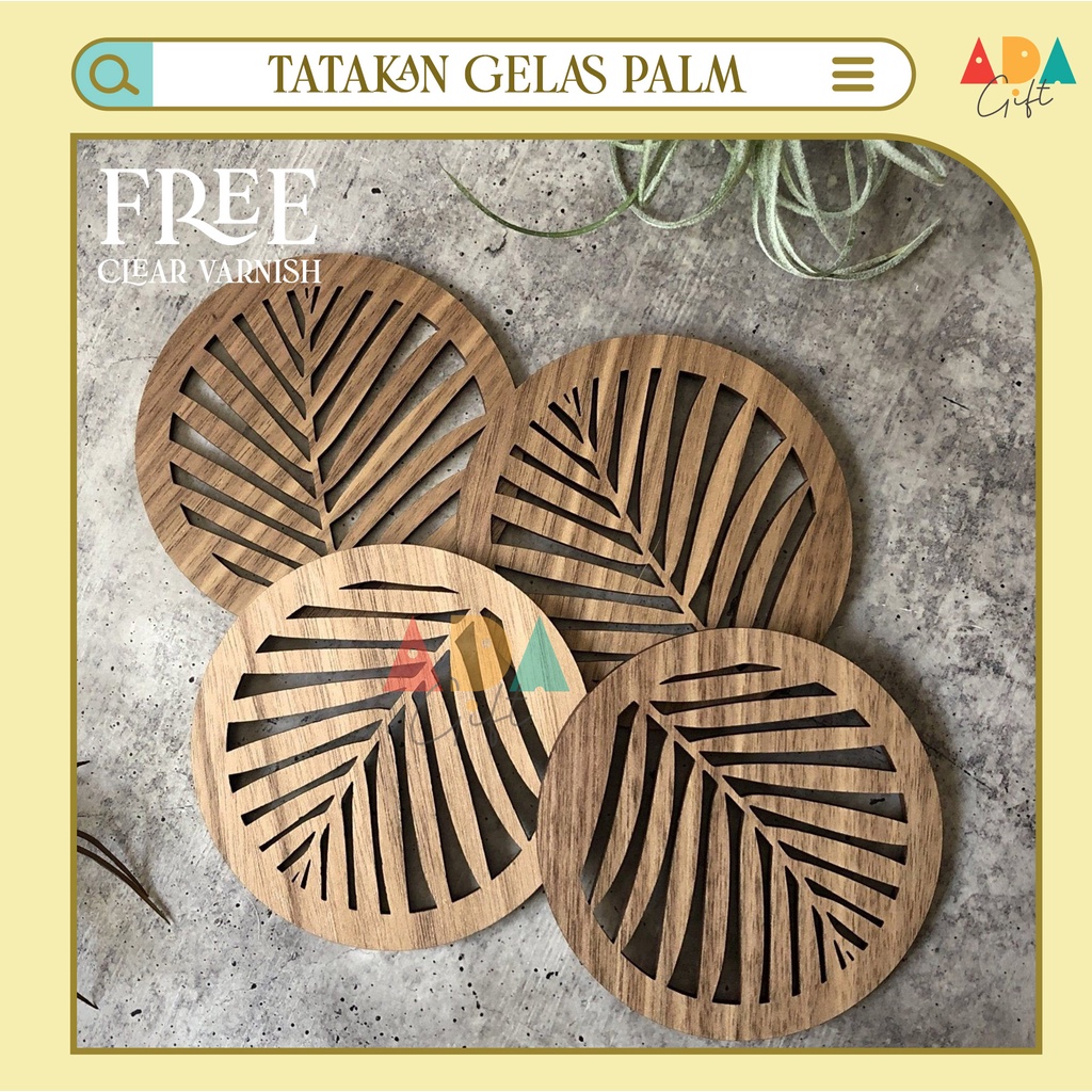 Tatakan Gelas Daun Palm | Drink Coaster | Beverage Coaster | Wooden Coaster