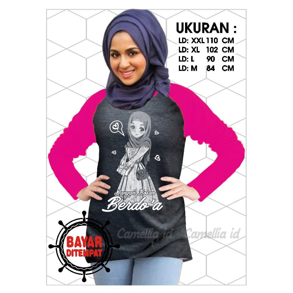 Kaos Raglan (BERDOA)/Kaos Wanita Lengan Panjang/ Kaos Wanita/ Kaos Cewe/ Kaos Oblong/Misty