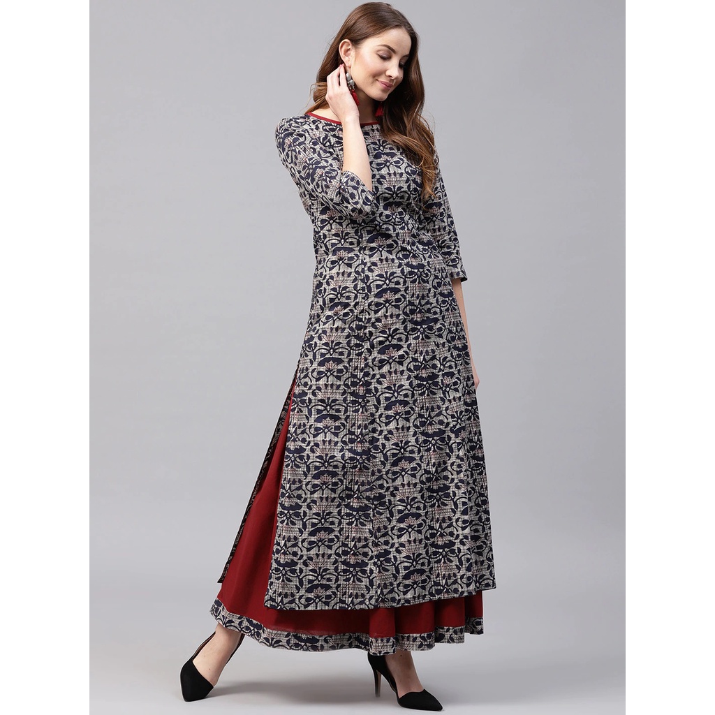 Kurti Nayo Size M XL Warna Navy Blue & Maroon Set dengan Rok Skirt / Kurti India Set dengan Rok / An
