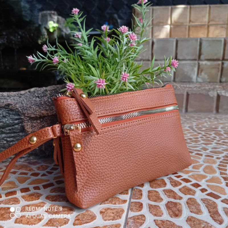 OMI DOMPET WANITA MURAH POUCH PAVIRUT SEMUA MASUK HP KUNCI HAND BAG ALL IN ADA TALI-COKLAT 3 RISLETING