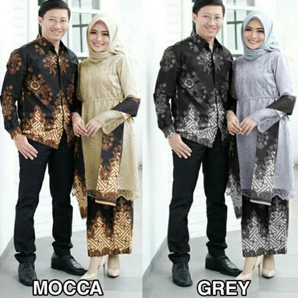 [KODE J6841] Ready Warna Cream dan Grey - Batik Couple Dilan Danilla Tile Brukat Tunik Alika Selenda