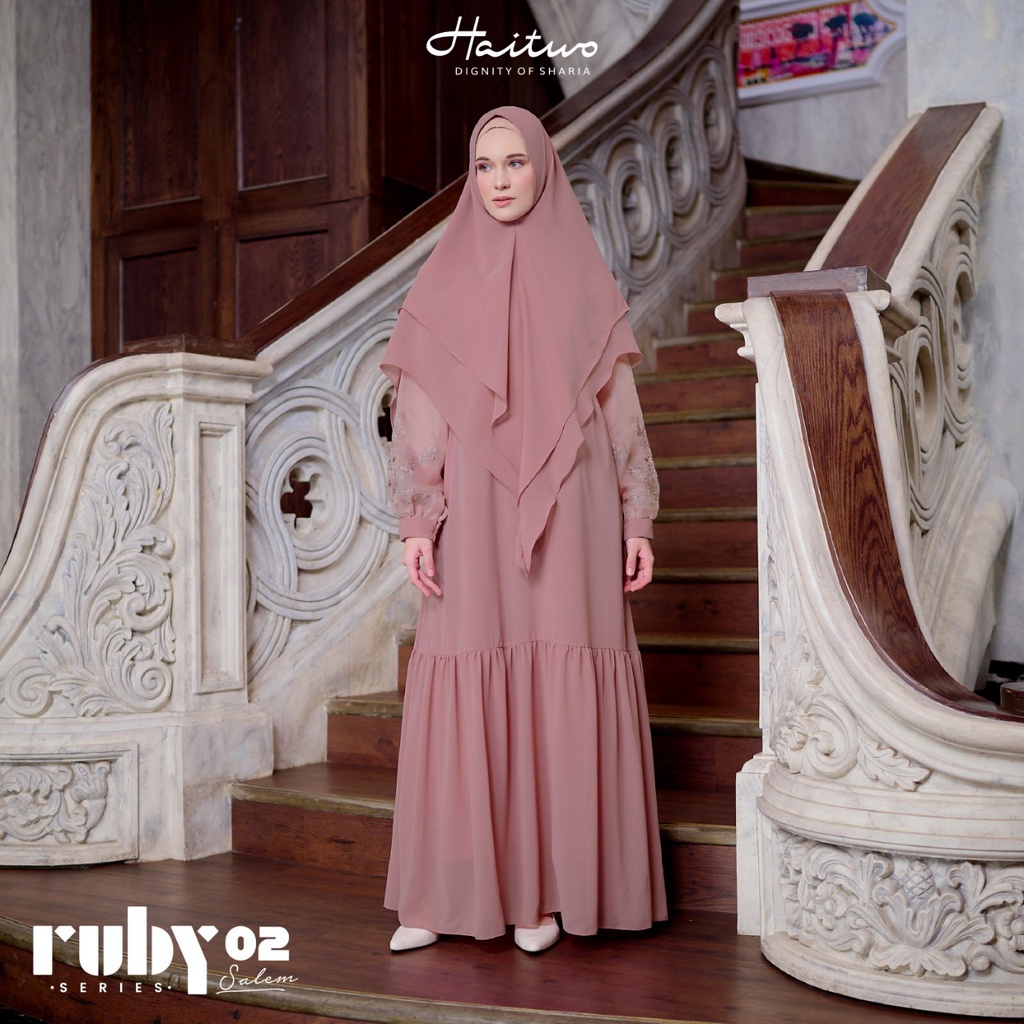 (Limited Stock) Haitwo Gamis Series Ruby 02 Bahan Cerutty Baby Doll Dress Kondangan Simpel Elegant by Haitwo bisa COD