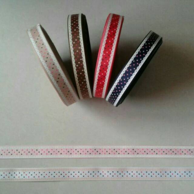 

Pita grosgrain 5/8" polka warna warni list tepi renda