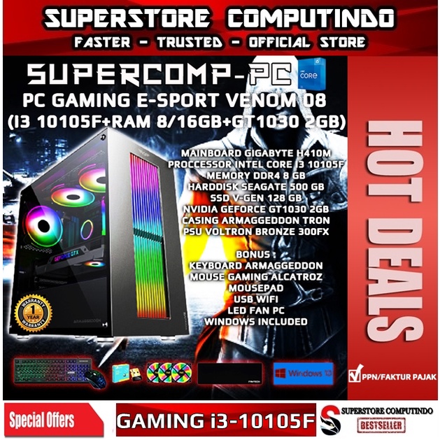 PC Rakitan Gaming E-Sport Core i3 10105F - RAM 8/16GB-VENOM 08 Series