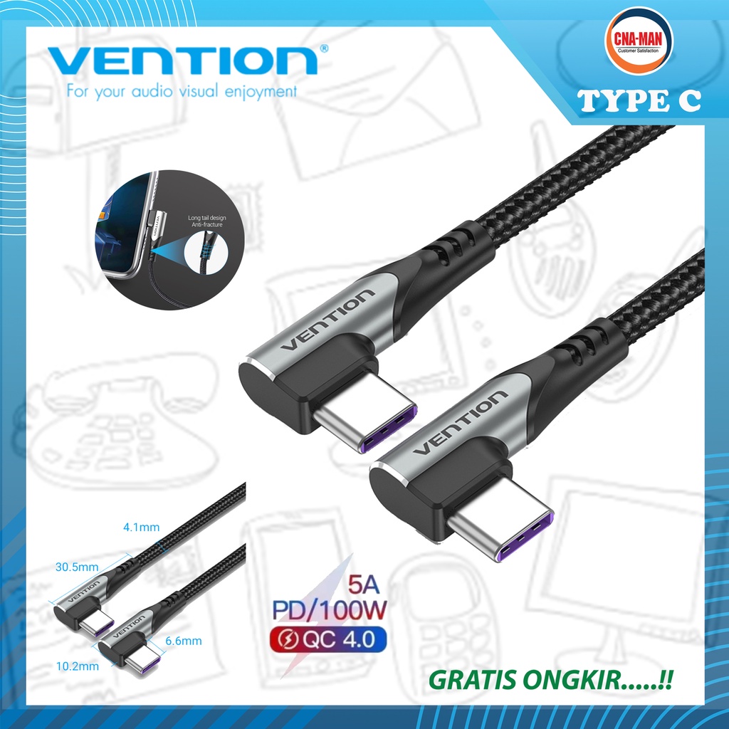 Vention Kabel USB Braided Type C Siku PD 5A Fast Charge QC 4.0 100W 1M 1.5M 2M