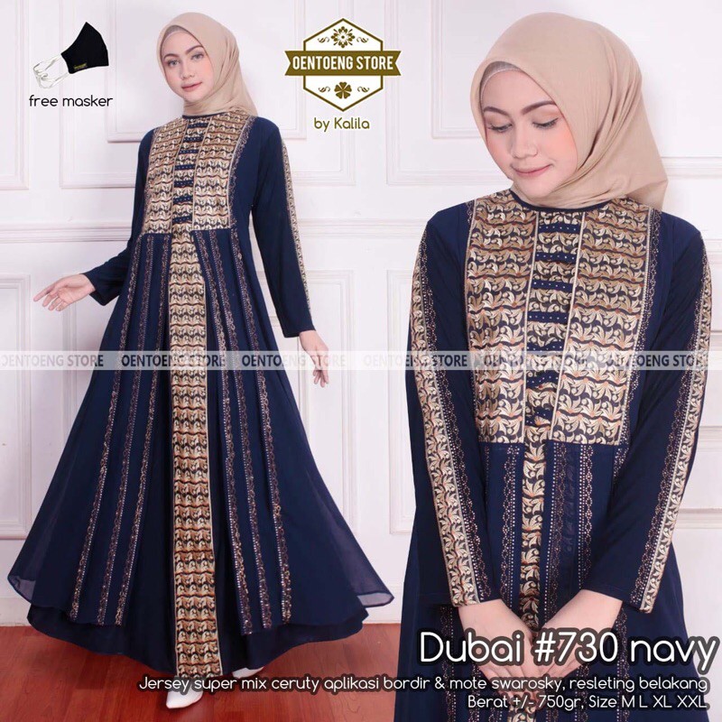 OK - [TERBARU] DUBAI #730 BY OENTOENG STORE - ABAYA WARNA NAVY - GAMIS PESTA TERBARU