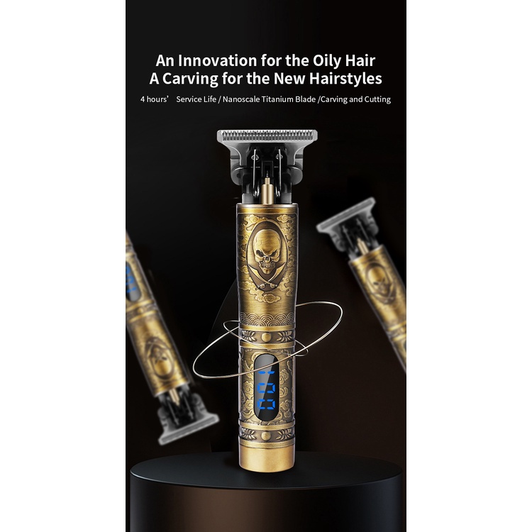 T9 gunting rambut nirkabel/Alat Cukur Rambut Botak / Botak Digital Dengan Layar Lcd Gaya Retro