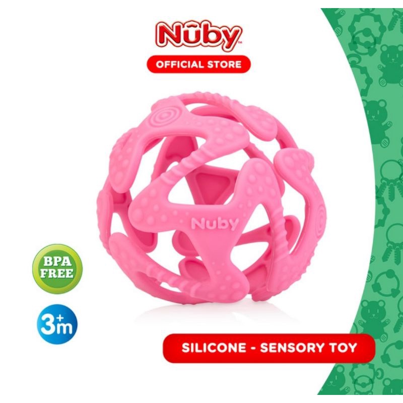 Nuby Baby Teether Tuggy Ball Mainan Sensori Silikon/Gigitan Bayi